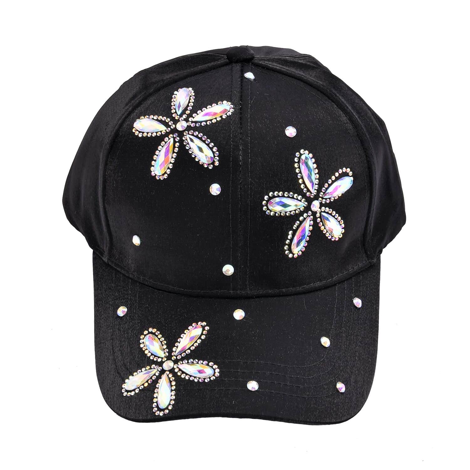 Resin Crystal Flower Cap - Black