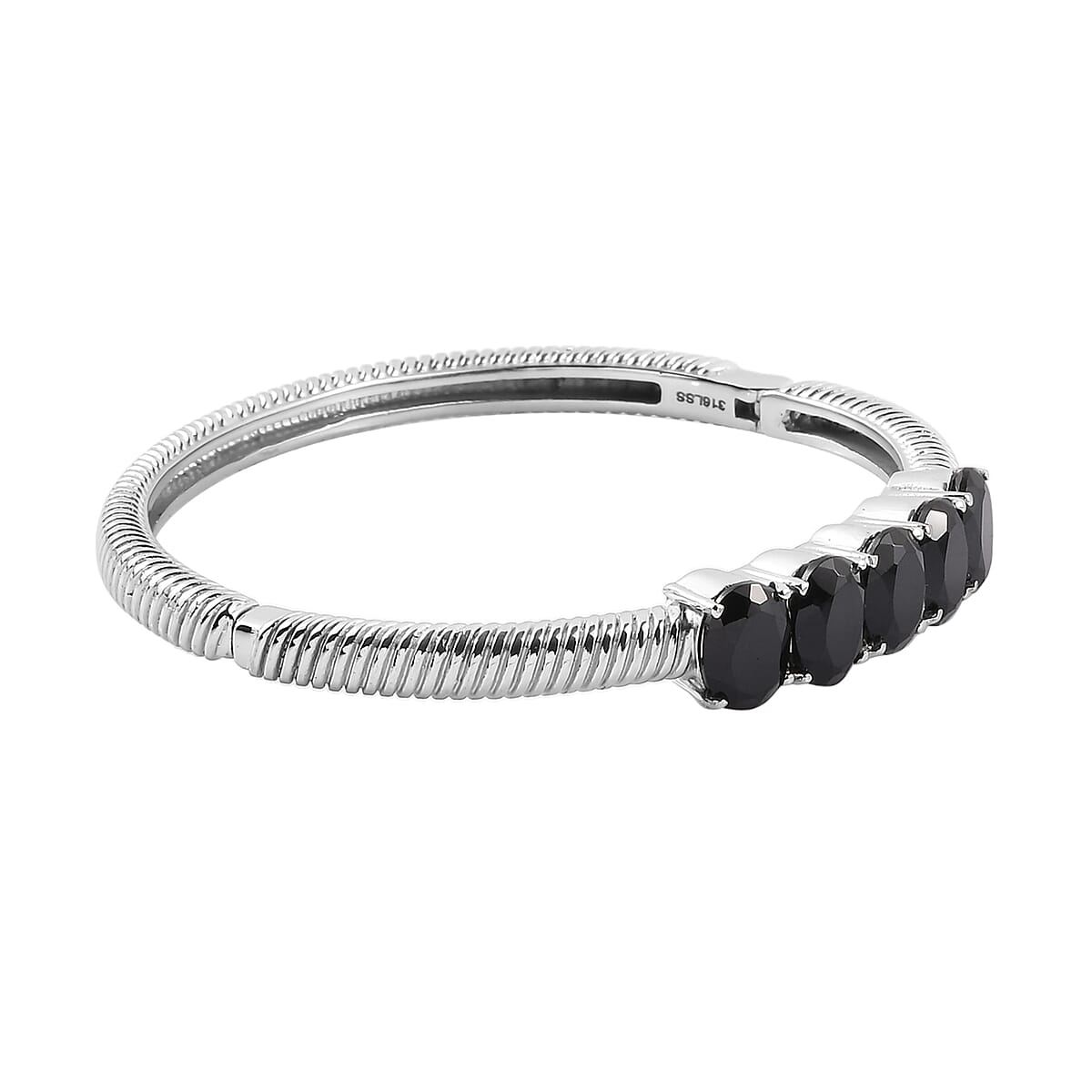 Thai Black Spinel Bangle Bracelet in Stainless Steel (7.25 In) 10.00 ctw image number 3