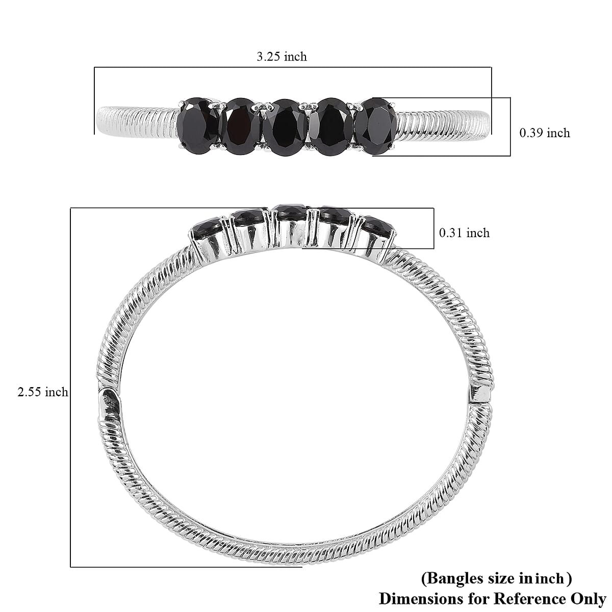 Thai Black Spinel Bangle Bracelet in Stainless Steel (7.25 In) 10.00 ctw image number 5