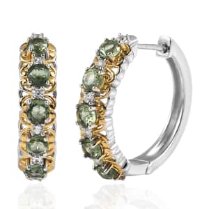 Tanzanian Natural Green Apatite and White Zircon Hoop Earrings in Vermeil YG and Platinum Over Sterling Silver 2.15 ctw