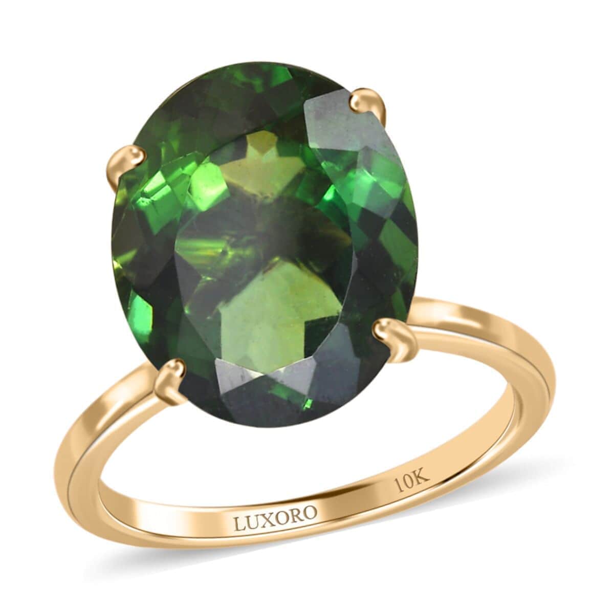 Luxoro 10K Yellow Gold Premium Tanzanian Natural Green Apatite Solitaire Ring 8.90 ctw image number 0