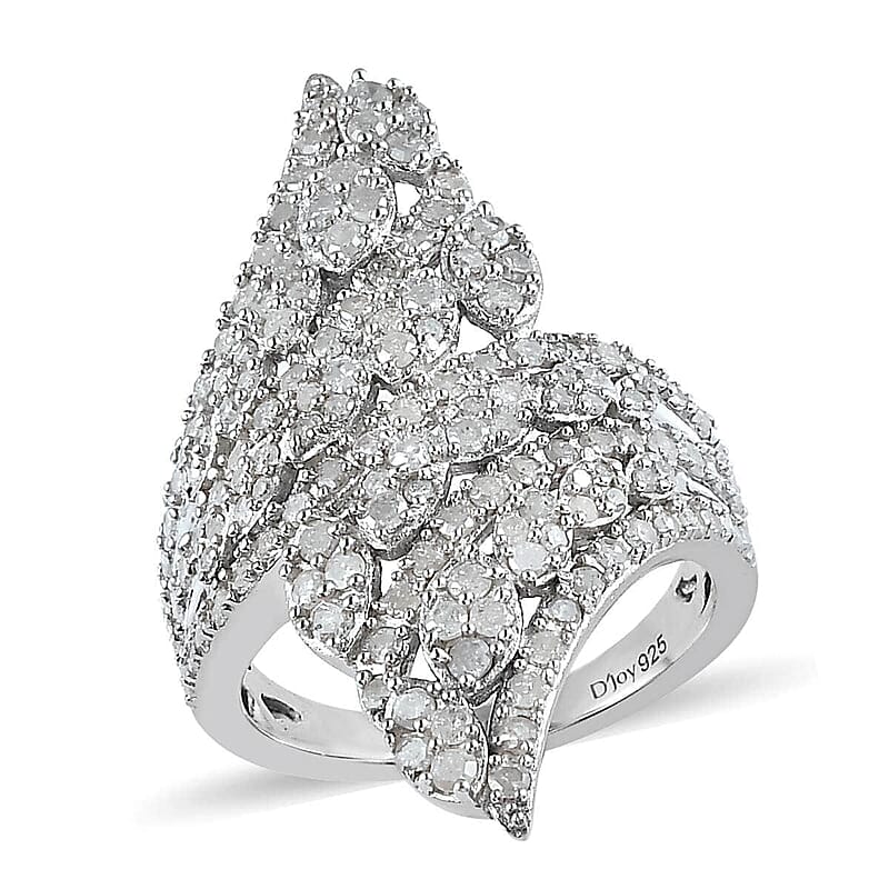 Diamond Bypass Ring in Platinum Over Sterling Silver, Promise Rings (Size 10.0) 1.50 ctw