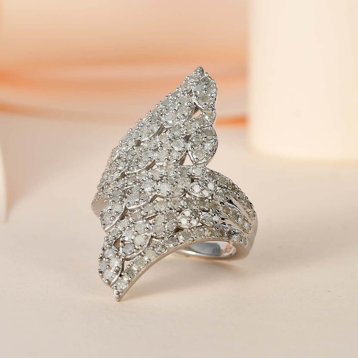 Diamond Bypass Ring in Platinum Over Sterling Silver 1.50 ctw image number 1