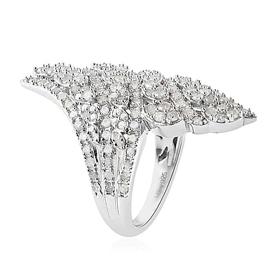 Diamond Bypass Ring in Platinum Over Sterling Silver, Promise Rings (Size 10.0) 1.50 ctw