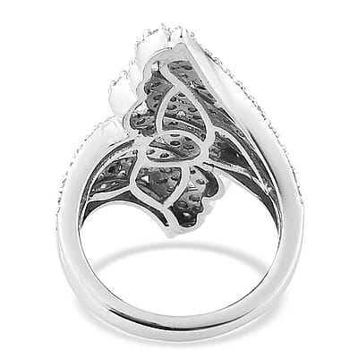 Diamond Bypass Ring in Platinum Over Sterling Silver, Promise Rings (Size 10.0) 1.50 ctw