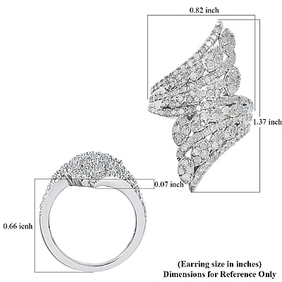 Diamond Bypass Ring in Platinum Over Sterling Silver, Promise Rings (Size 10.0) 1.50 ctw