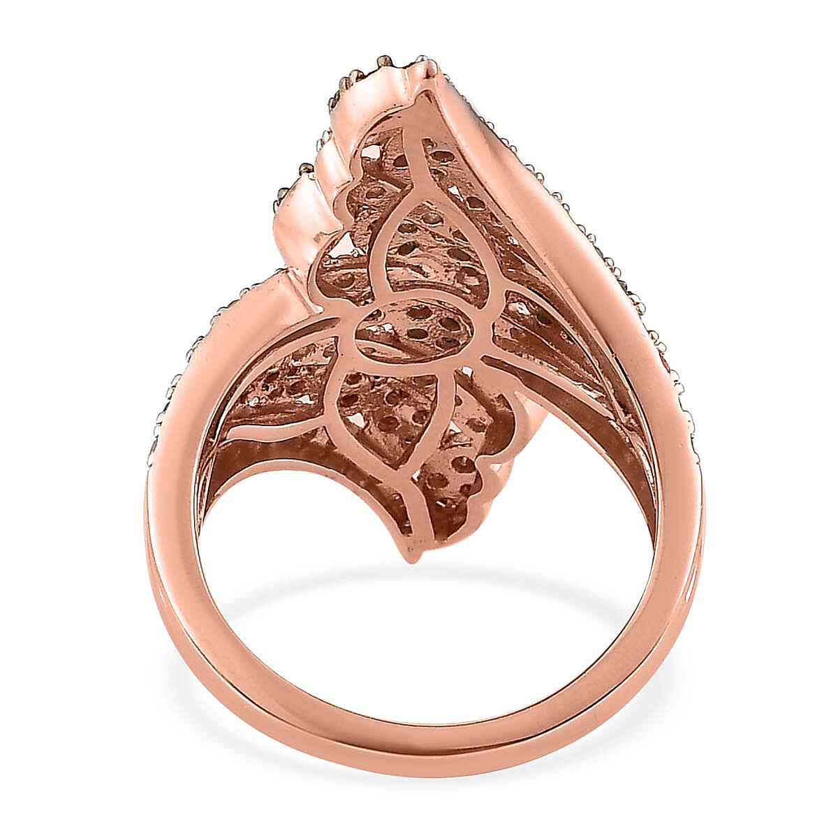 Natural Champagne and White Diamond Bypass Ring in Vermeil RG Over Sterling Silver (Size 10.0) 1.50 ctw