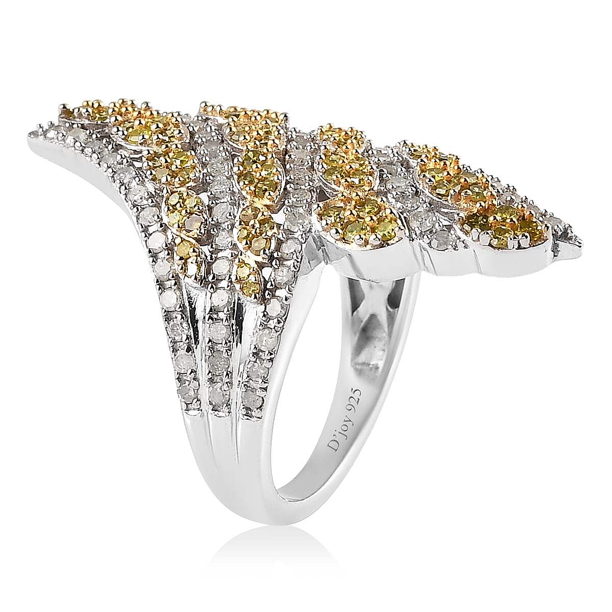 Yellow and White Diamond Bypass Ring in Platinum Over Sterling Silver, Promise Rings (Size 6.0) 1.50 ctw image number 3