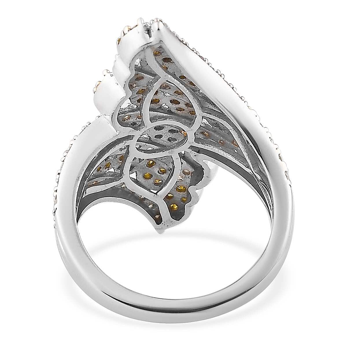 Yellow and White Diamond Bypass Ring in Platinum Over Sterling Silver, Promise Rings (Size 6.0) 1.50 ctw image number 4