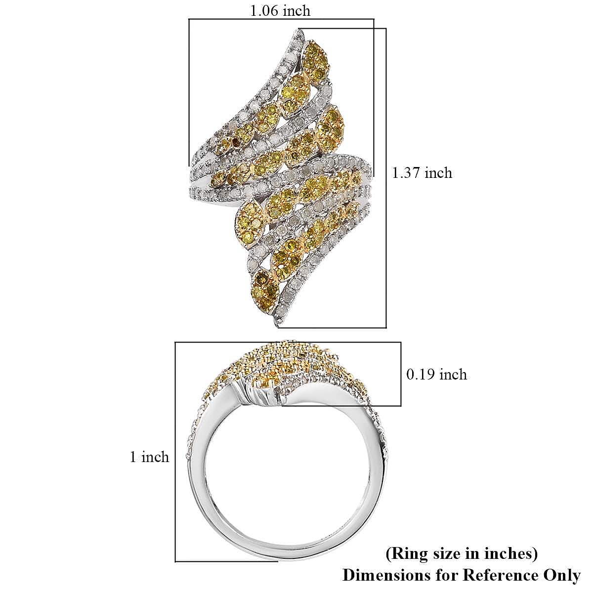 Yellow and White Diamond Bypass Ring in Platinum Over Sterling Silver, Promise Rings (Size 6.0) 1.50 ctw image number 5
