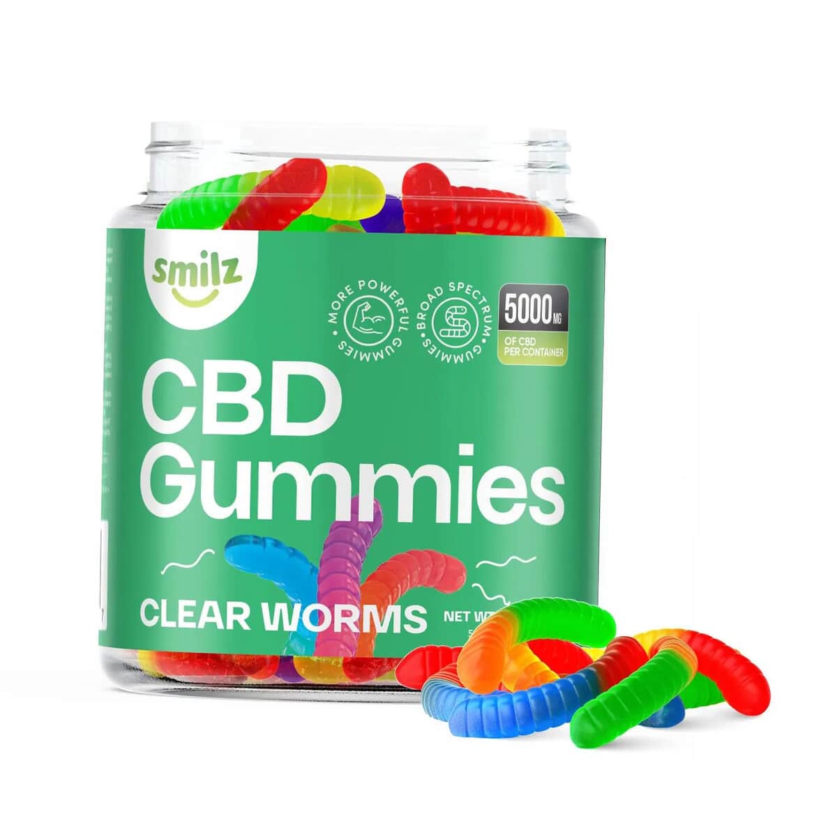 Smilz Broad Spectrum Clear Gummy Worms - 5, 000mg image number 0
