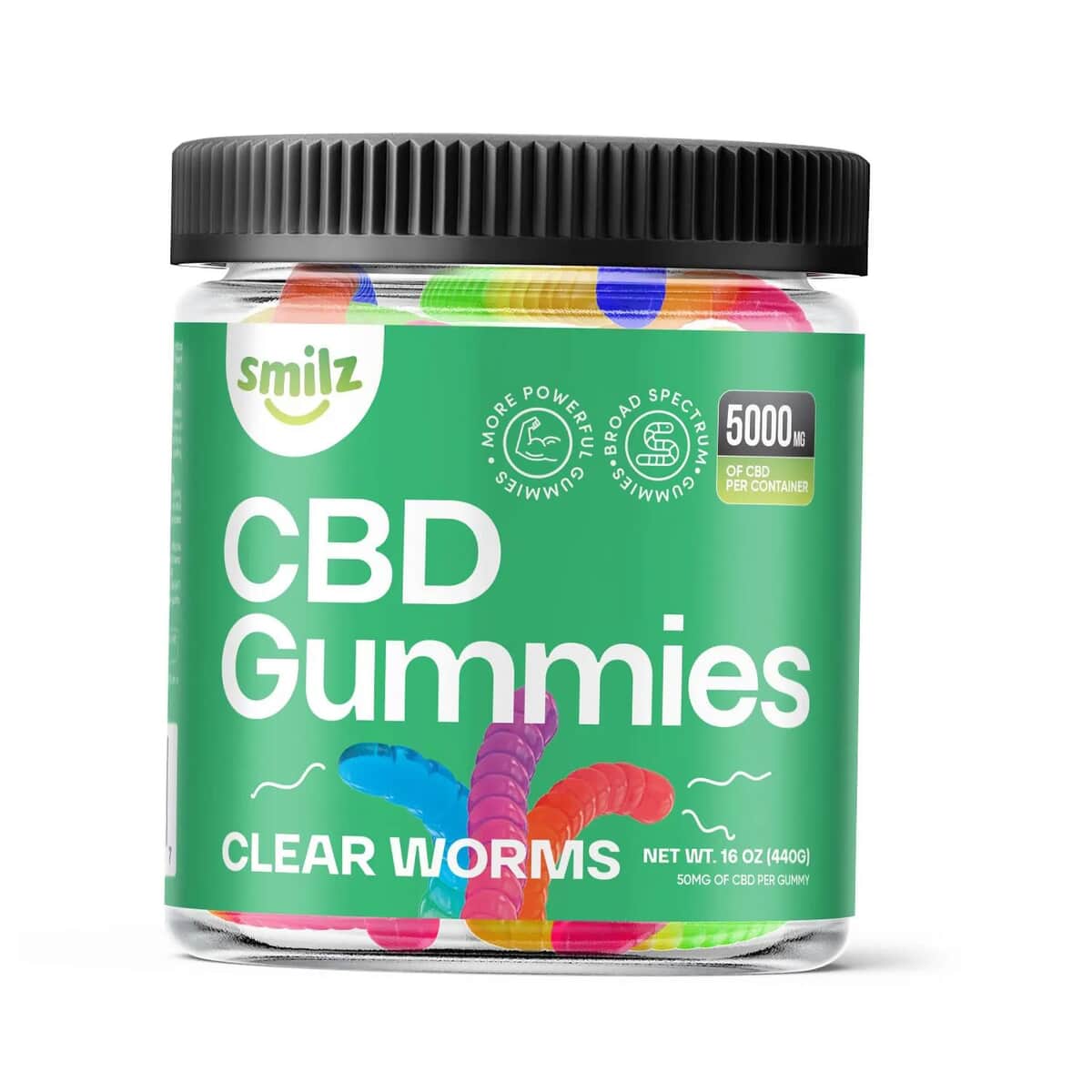 Smilz Broad Spectrum Clear Gummy Worms - 5, 000mg image number 3