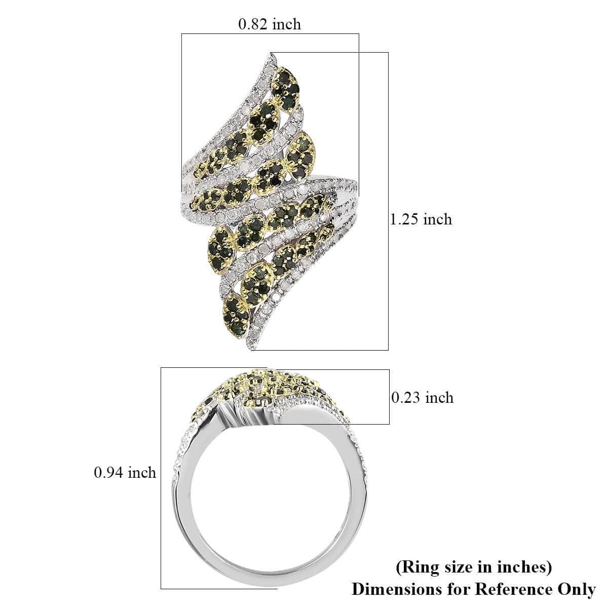 Green and White Diamond Bypass Ring in Platinum Over Sterling Silver, Promise Rings (Size 10.0) 1.50 ctw image number 5