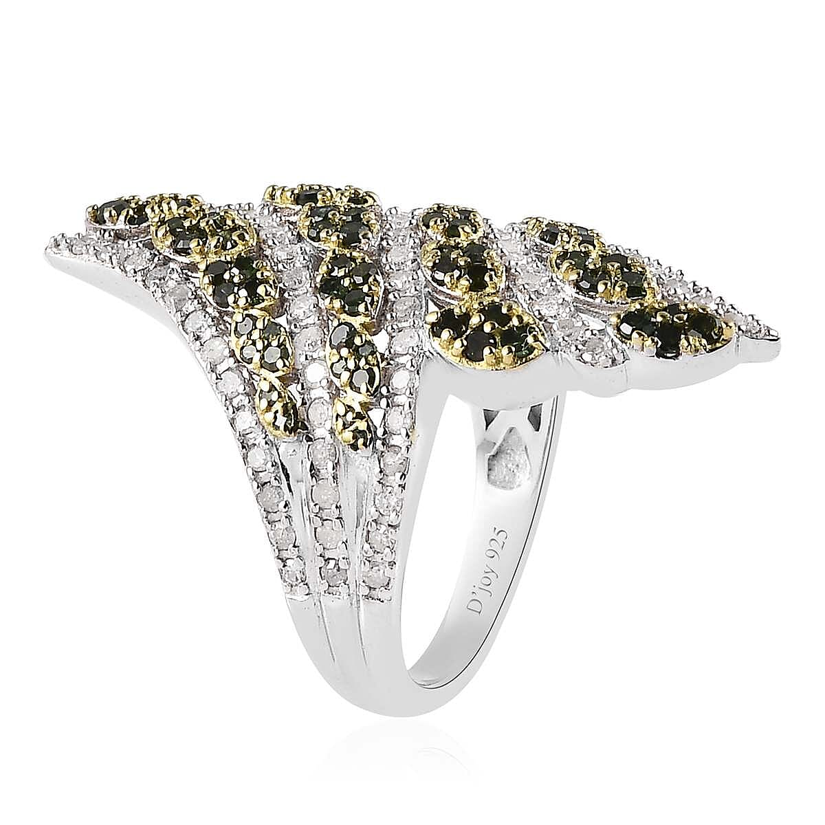 Green and White Diamond Bypass Ring in Platinum Over Sterling Silver, Promise Rings (Size 6.0) 1.50 ctw image number 3