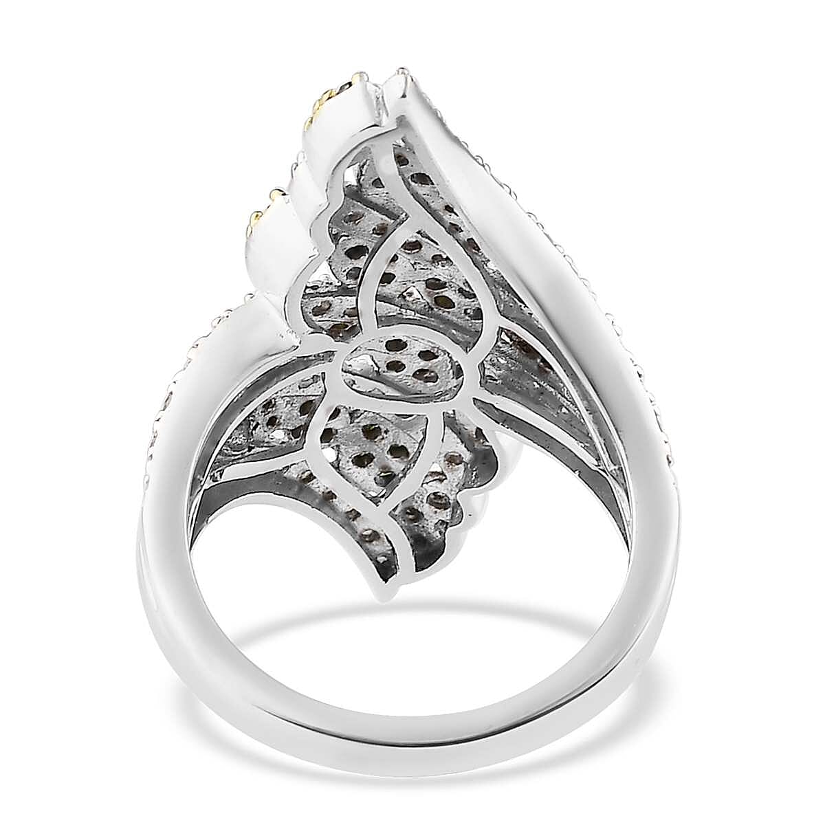 Green and White Diamond Bypass Ring in Platinum Over Sterling Silver, Promise Rings (Size 6.0) 1.50 ctw image number 4