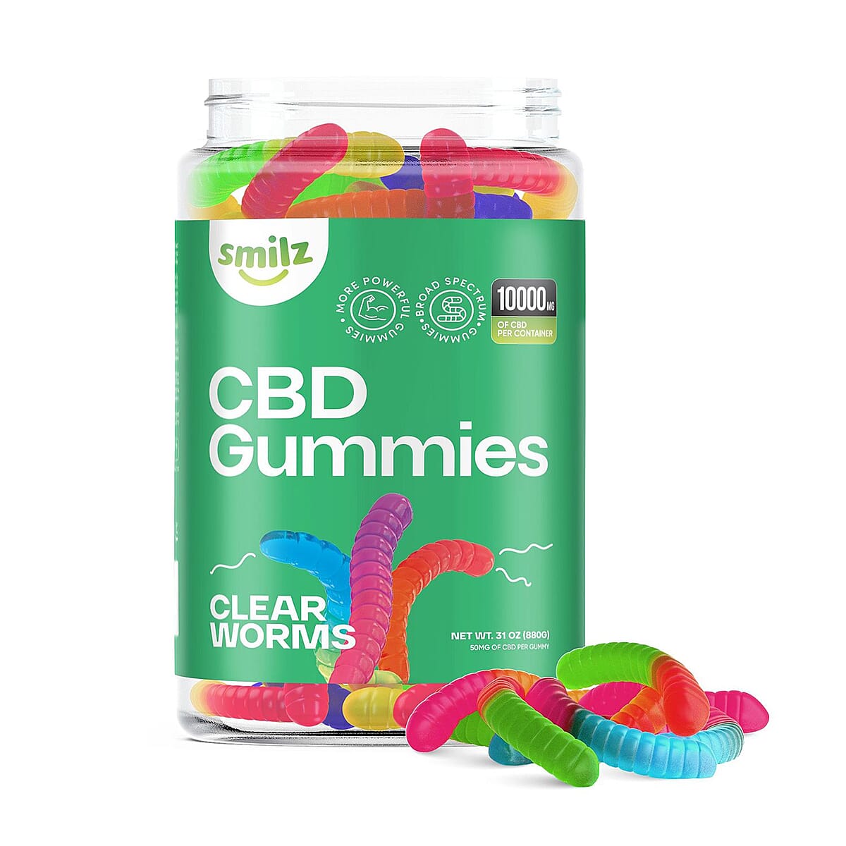 Smilz Broad Spectrum Clear Gummy Worms - 10,000mg image number 0