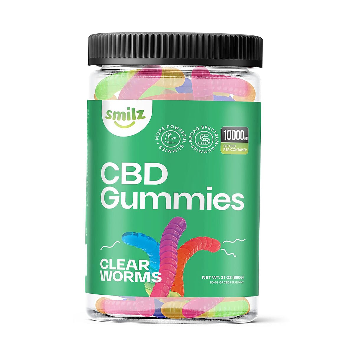 Smilz Broad Spectrum Clear Gummy Worms - 10,000mg image number 1