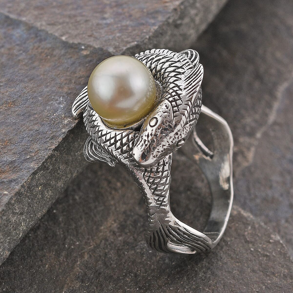 Bali Legacy South Sea Golden Pearl Koi Fish Ring in Sterling Silver (Size 8.0) image number 1
