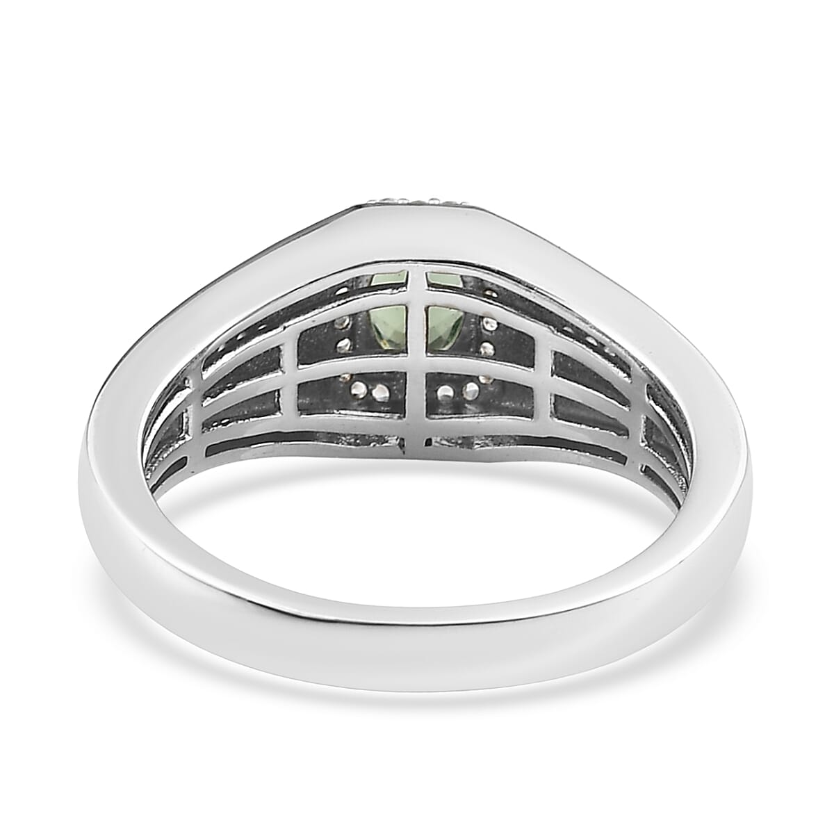 Tanzanian Natural Green Apatite and White Zircon Men's Ring in Platinum Over Sterling Silver (Size 10.0) 1.00 ctw