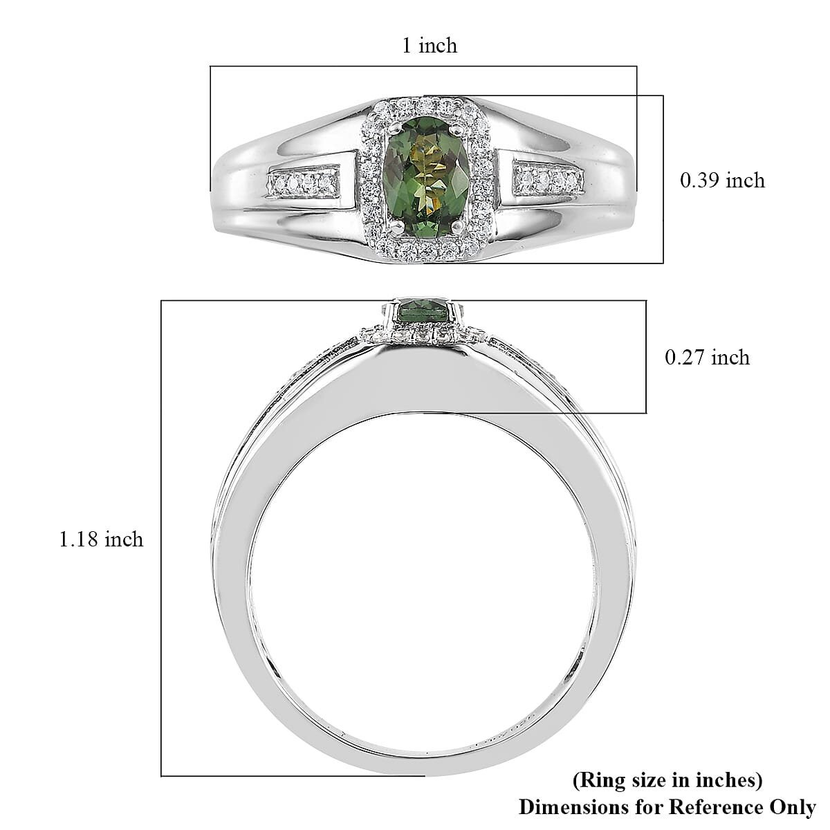 Tanzanian Natural Green Apatite and White Zircon Men's Ring in Platinum Over Sterling Silver (Size 10.0) 1.00 ctw