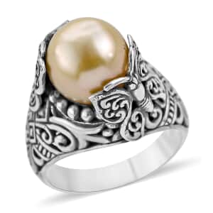 Bali Legacy South Sea Golden Pearl Butterfly Ring in Sterling Silver