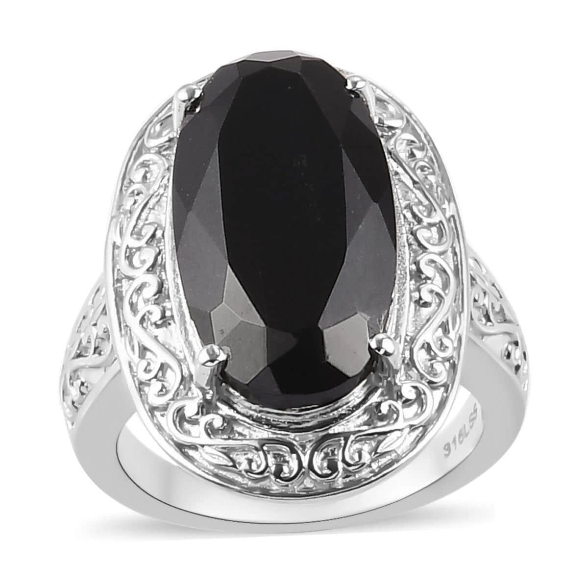 California Black Jade Solitaire Ring in Stainless Steel (Size 10.0) 9.50 ctw image number 0