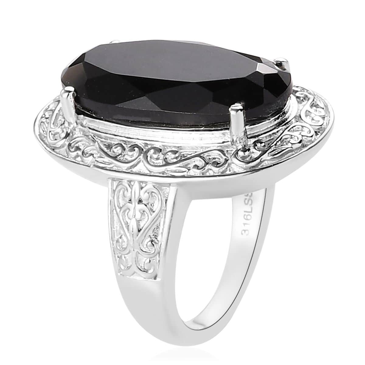 California Black Jade Solitaire Ring in Stainless Steel (Size 10.0) 9.50 ctw image number 1