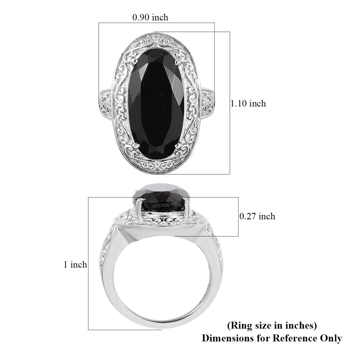 California Black Jade Solitaire Ring in Stainless Steel (Size 10.0) 9.50 ctw image number 3