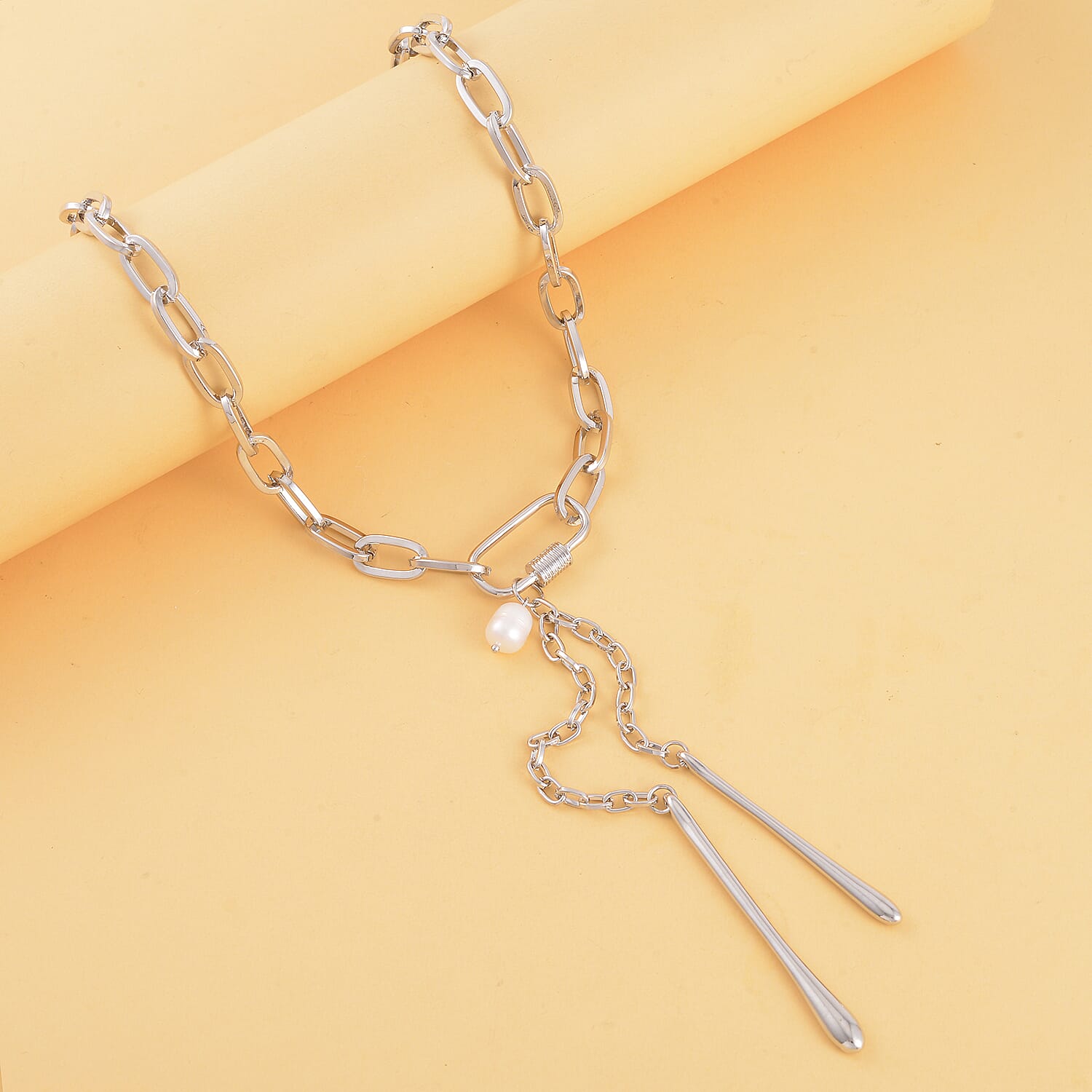 White Freshwater Pearl Necklace 20.5-22.5 Inches in Silvertone