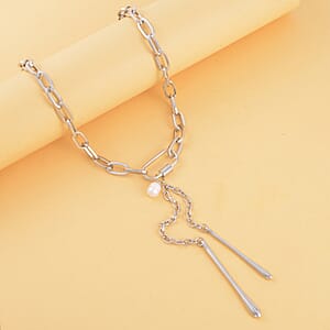 White Freshwater Pearl Necklace 20.5-22.5 Inches in Silvertone