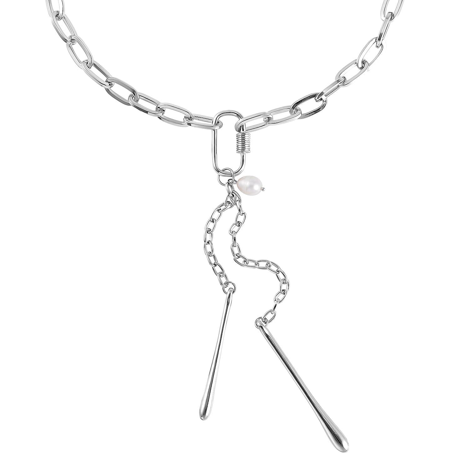 White Freshwater Pearl Necklace 20.5-22.5 Inches in Silvertone