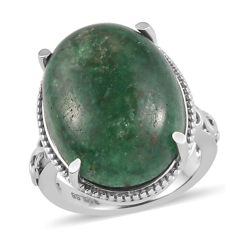 Green Aventurine Solitaire Ring in Stainless Steel (Size 10.0) 16.50 ctw , Tarnish-Free, Waterproof, Sweat Proof Jewelry
