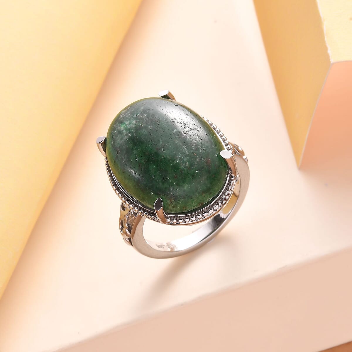 Green Aventurine Solitaire Ring in Stainless Steel (Size 10.0) 16.50 ctw image number 1