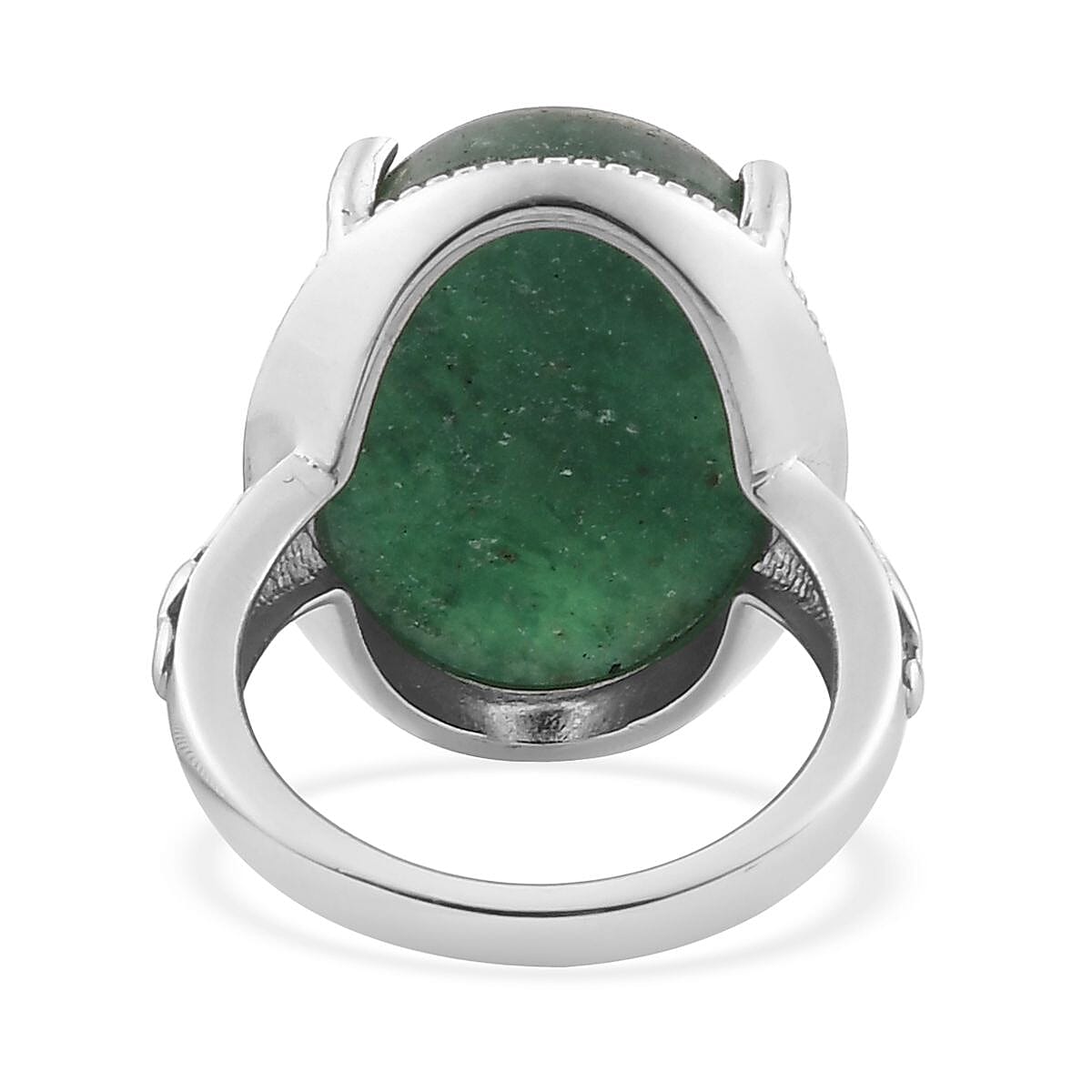 Green Aventurine Solitaire Ring in Stainless Steel (Size 10.0) 16.50 ctw , Tarnish-Free, Waterproof, Sweat Proof Jewelry