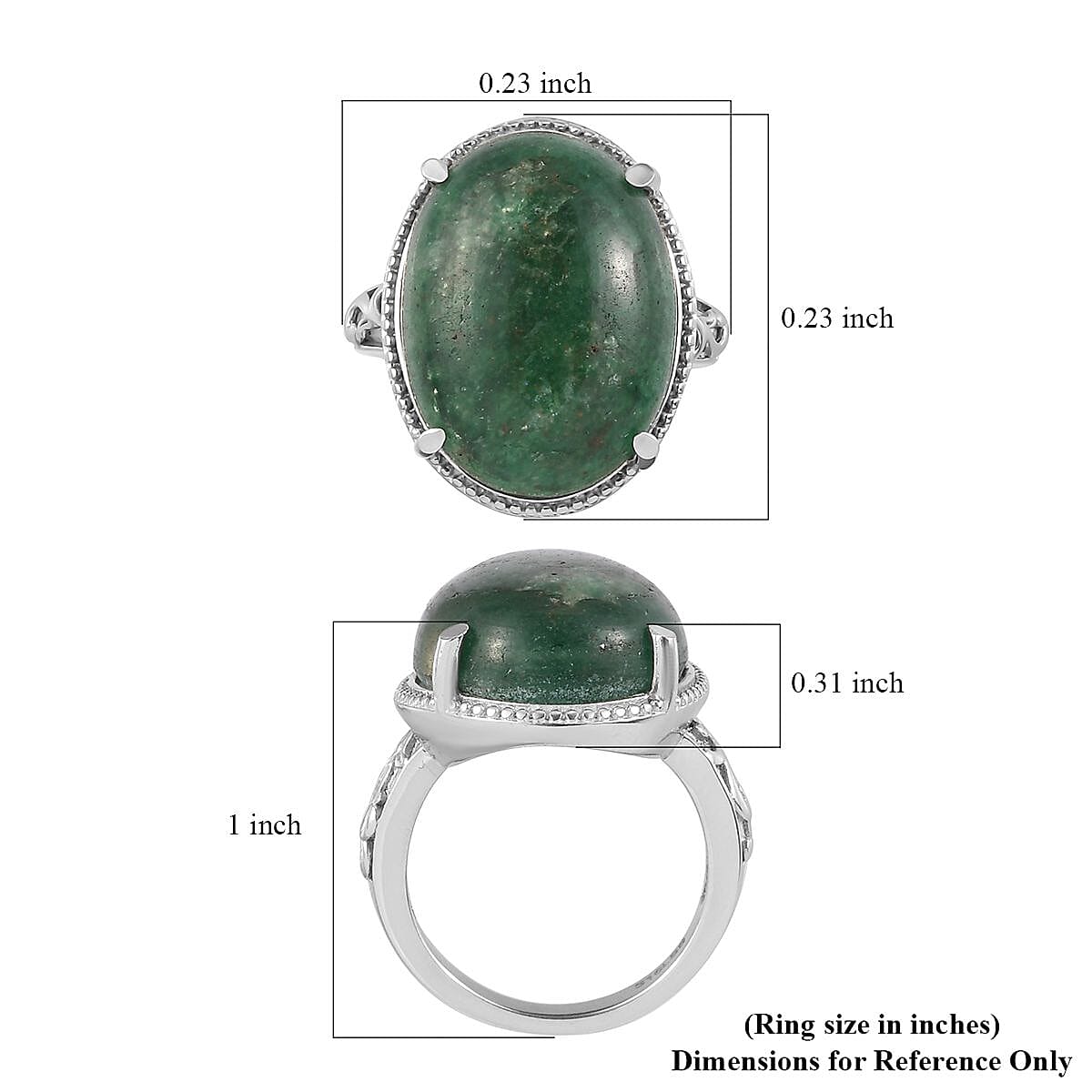 Green Aventurine Solitaire Ring in Stainless Steel (Size 10.0) 16.50 ctw , Tarnish-Free, Waterproof, Sweat Proof Jewelry