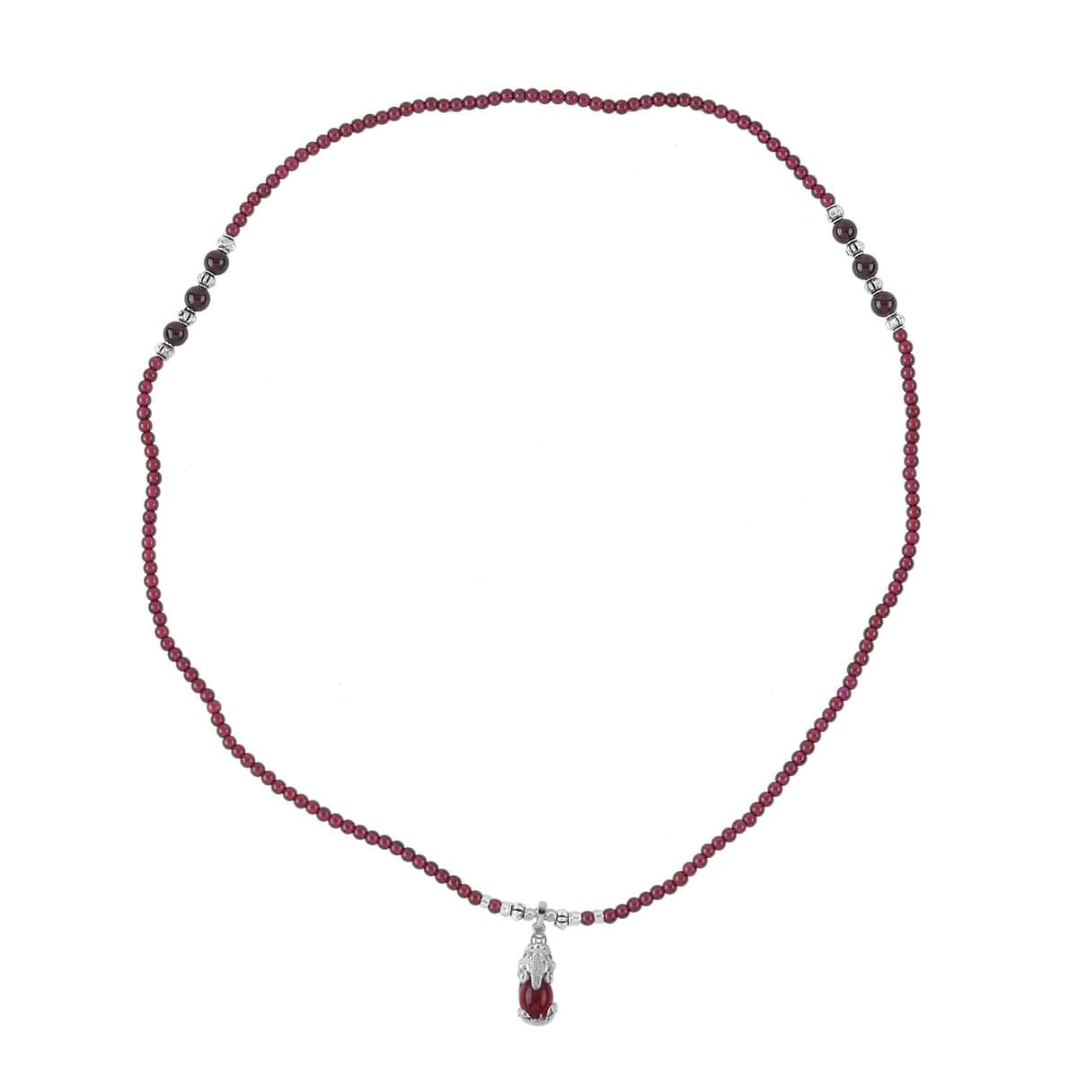 Simulated Ruby and Multi Gemstone Pendant with Mozambique Garnet Beaded Necklace 20 Inches in Silvertone 53.10 ctw image number 0