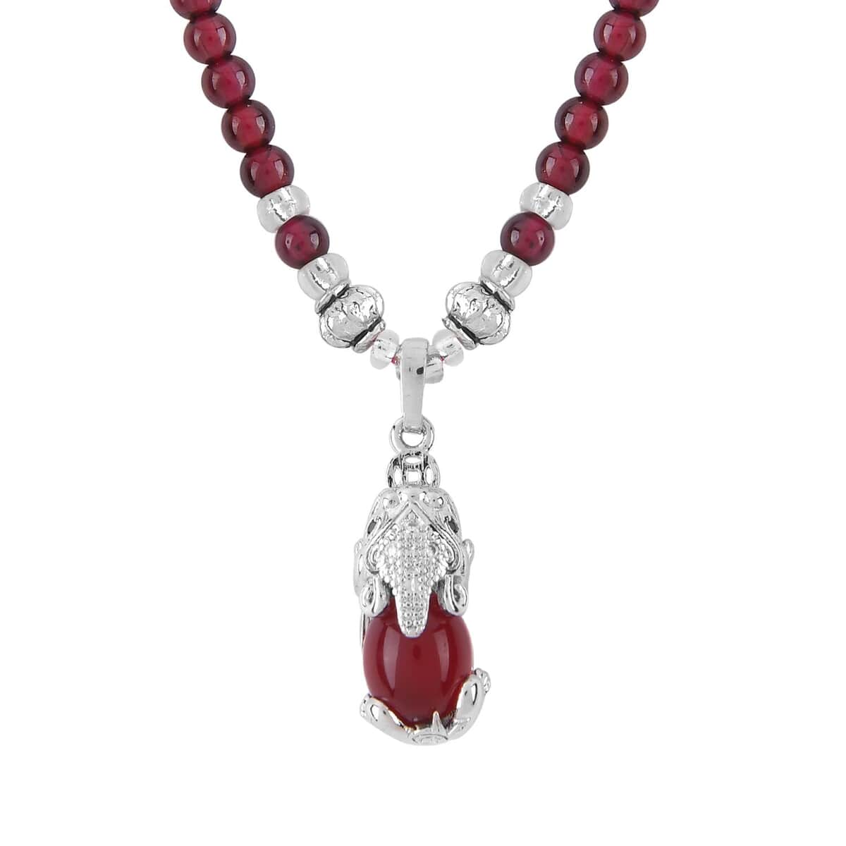 Simulated Ruby and Multi Gemstone Pendant with Mozambique Garnet Beaded Necklace 20 Inches in Silvertone 53.10 ctw image number 2