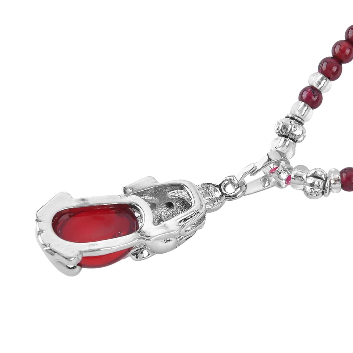 Simulated Ruby and Multi Gemstone Pendant with Mozambique Garnet Beaded Necklace 20 Inches in Silvertone 53.10 ctw image number 4