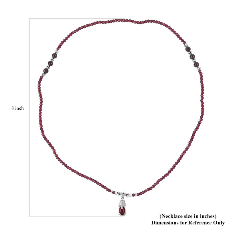 Simulated Ruby and Multi Gemstone Pendant with Mozambique Garnet Beaded Necklace 20 Inches in Silvertone 53.10 ctw