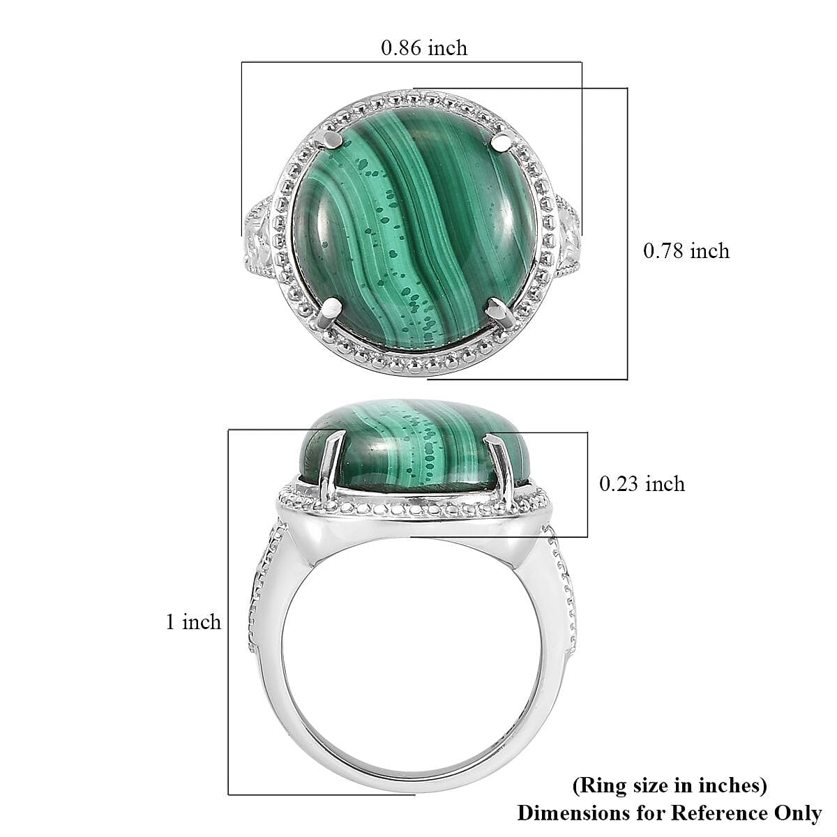 African Malachite Solitaire Ring in Stainless Steel (Size 10.0) 15.00 ctw image number 3