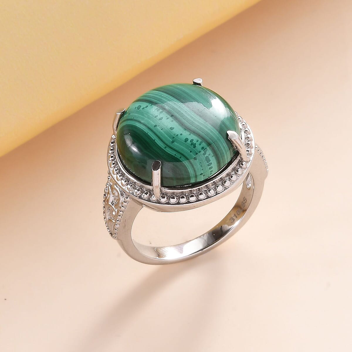 African Malachite Solitaire Ring in Stainless Steel (Size 9.0) 15.00 ctw , Tarnish-Free, Waterproof, Sweat Proof Jewelry image number 1