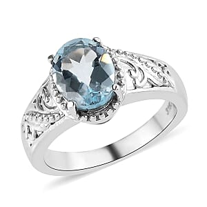 Blue Topaz Solitaire Ring in Stainless Steel (Size 10.0) 2.25 ctw