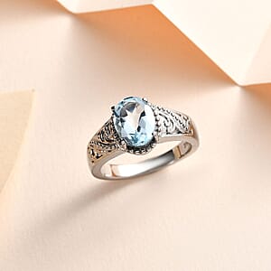Blue Topaz Solitaire Ring in Stainless Steel (Size 10.0) 2.25 ctw , Tarnish-Free, Waterproof, Sweat Proof Jewelry