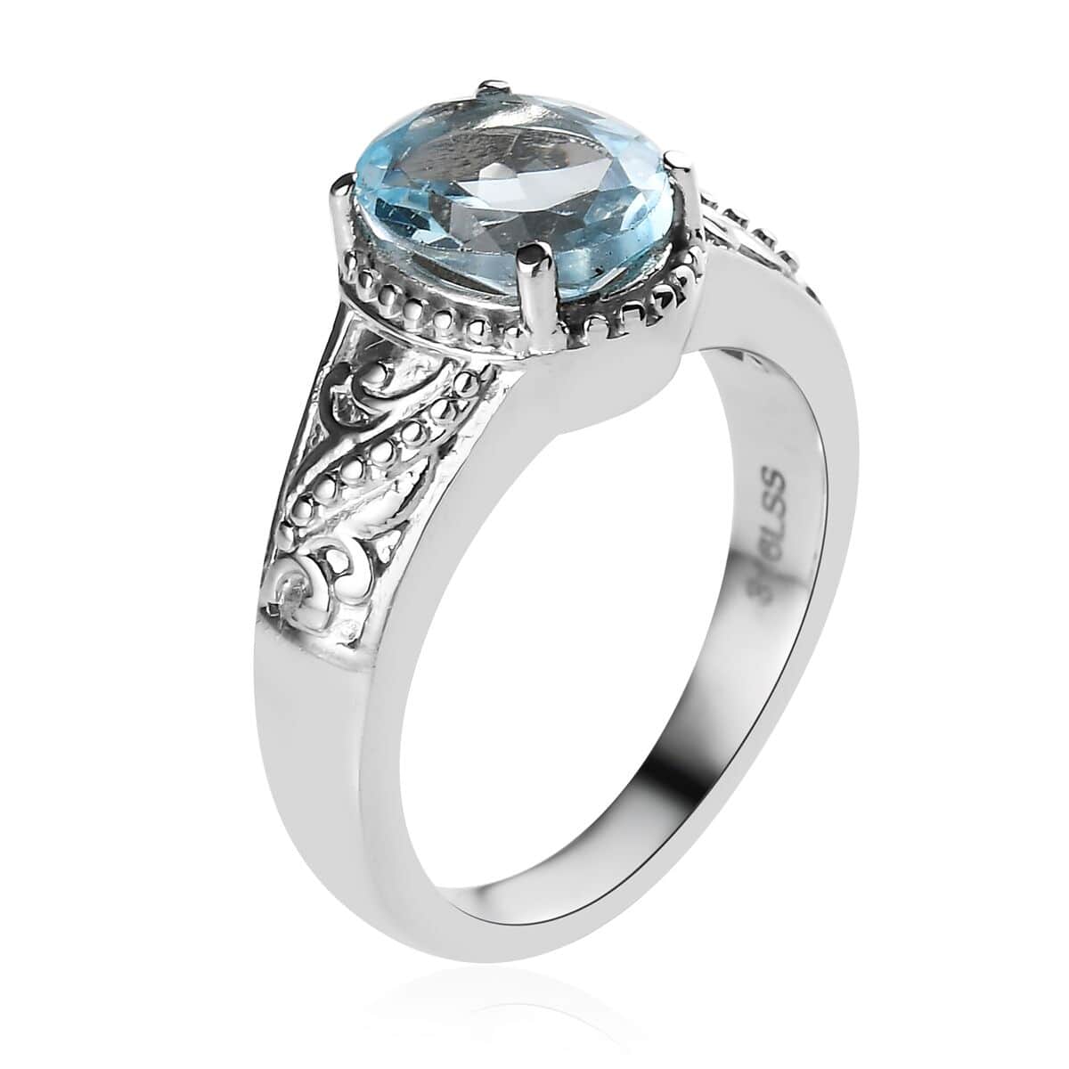 Blue Topaz Solitaire Ring in Stainless Steel (Size 10.0) 2.25 ctw image number 3
