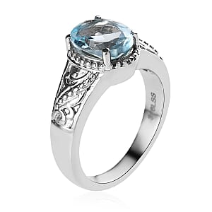 Blue Topaz Solitaire Ring in Stainless Steel (Size 10.0) 2.25 ctw , Tarnish-Free, Waterproof, Sweat Proof Jewelry