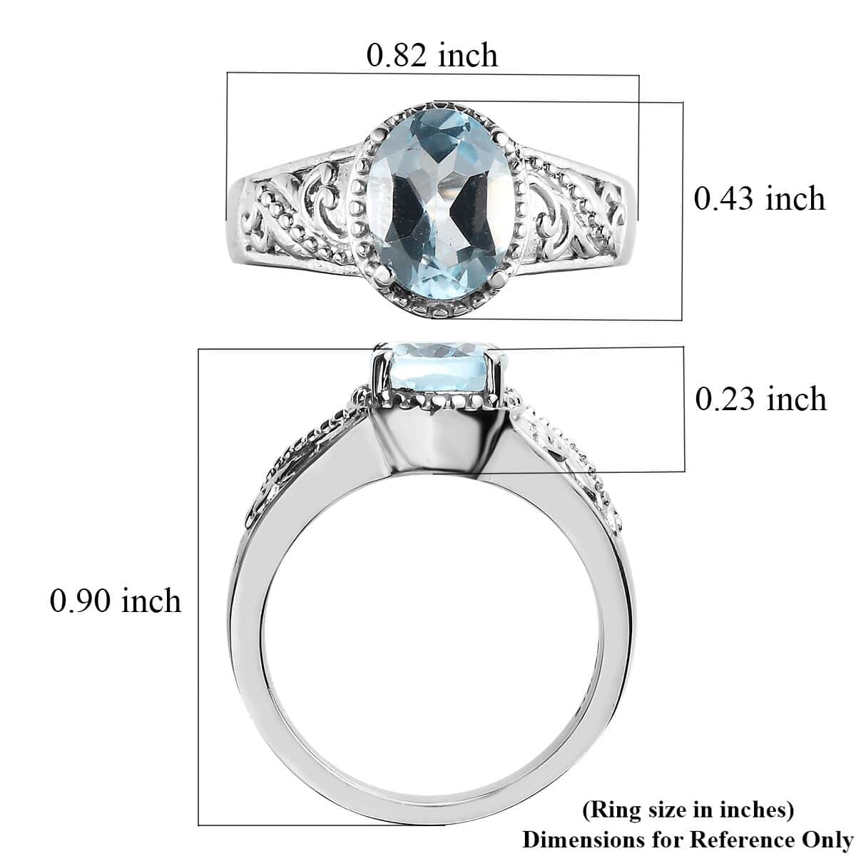 Blue Topaz Solitaire Ring in Stainless Steel (Size 10.0) 2.25 ctw image number 5