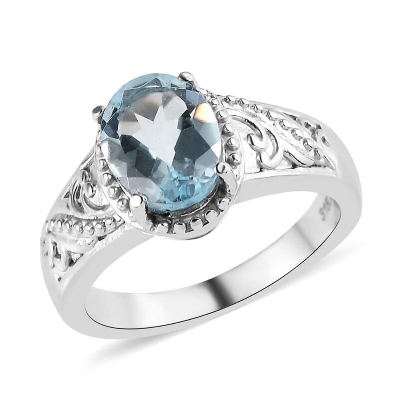 Blue Topaz Solitaire Ring in Stainless Steel (Size 11.0) 2.25 ctw | Tarnish-Free, Waterproof, Sweat Proof Jewelry