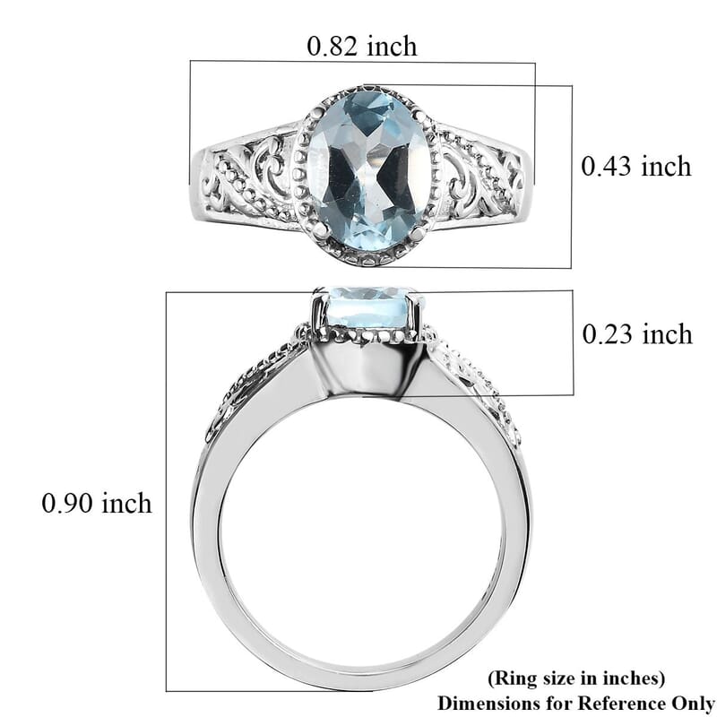 Blue Topaz Solitaire Ring in Stainless Steel (Size 11.0) 2.25 ctw | Tarnish-Free, Waterproof, Sweat Proof Jewelry