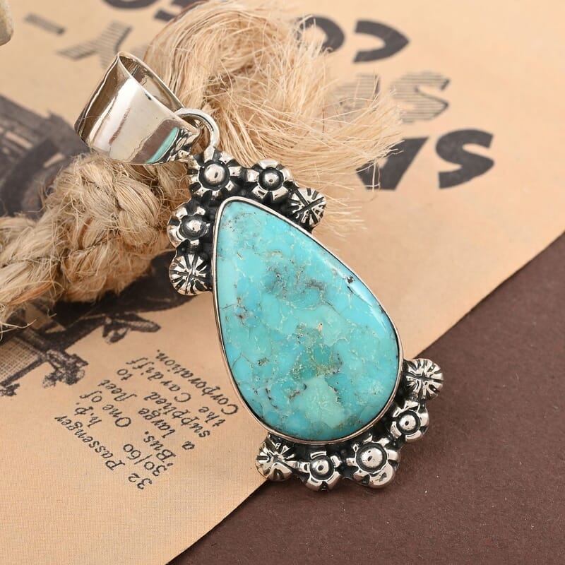 Santa Fe Style Kingman Turquoise Pendant in Sterling Silver 6.50 ctw