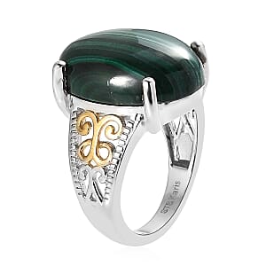 Karis African Malachite Solitaire Ring in 18K YG Plated and Platinum Bond (Size 10.0) 13.35 ctw